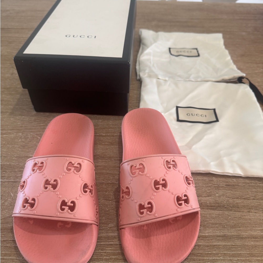 Gucci Pink GG Pink Rubber Slides